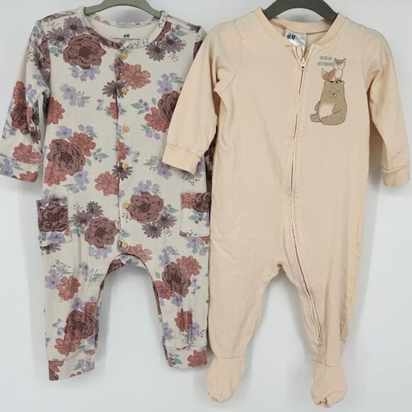 H&M Ribbed Floral Footless Romper and Zip Footie Pajama 9 Months - Picture 1 of 9